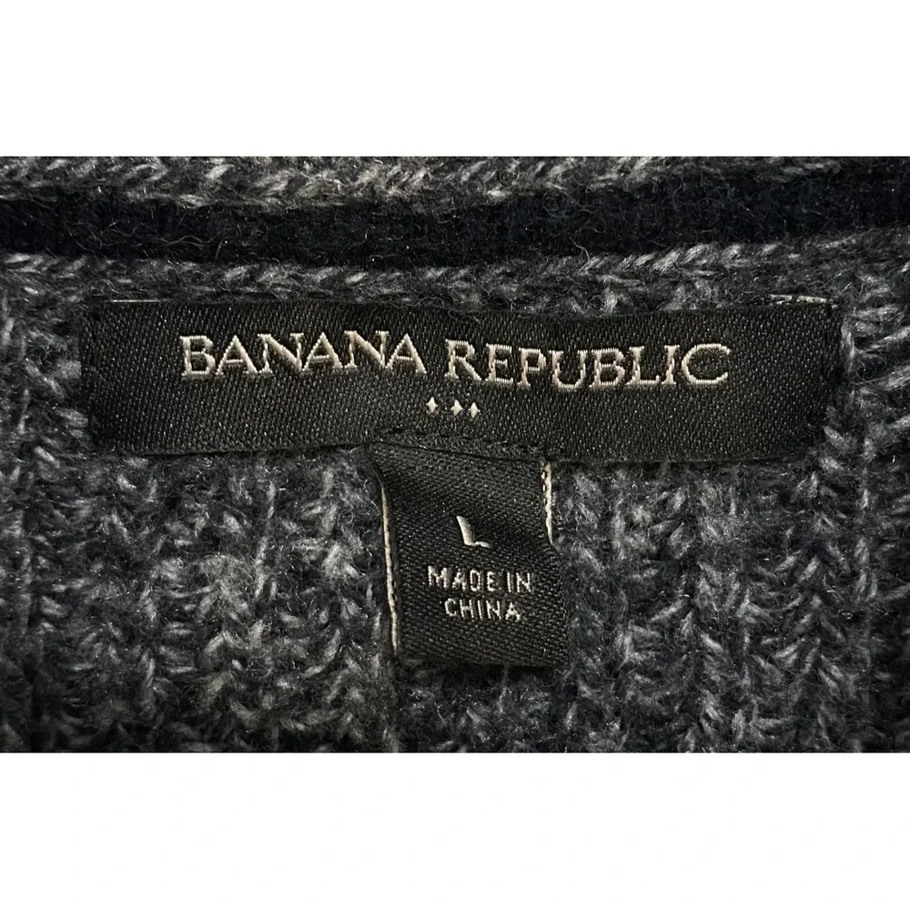 BANANA REPUBLIC Mens L Sweater Ribbed Knit Mock Neck Button Dark Gray Pullover